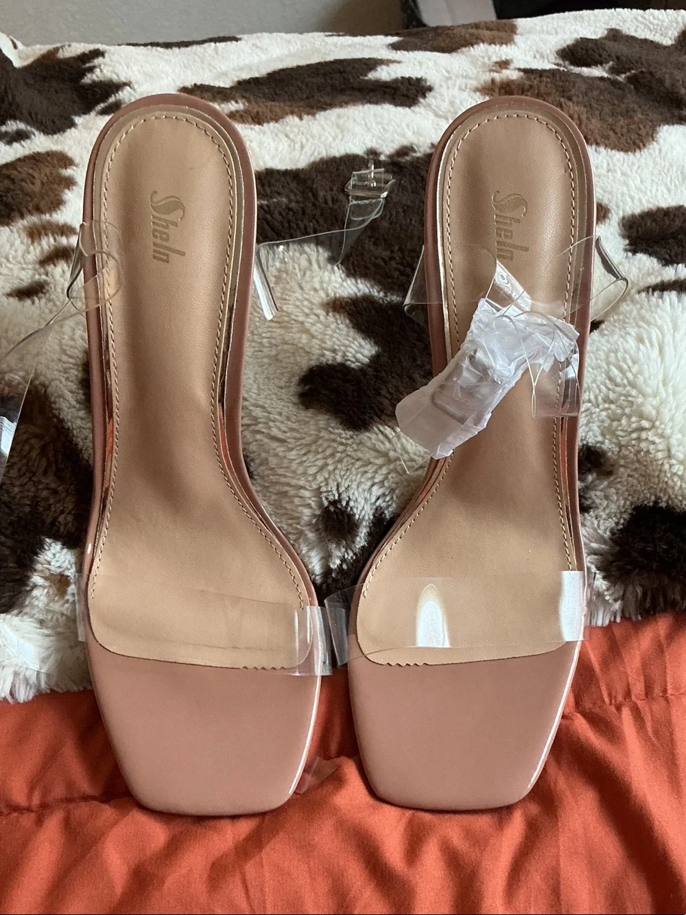 SHEIN Blush Pink Clear Strap Block Heel Sandals